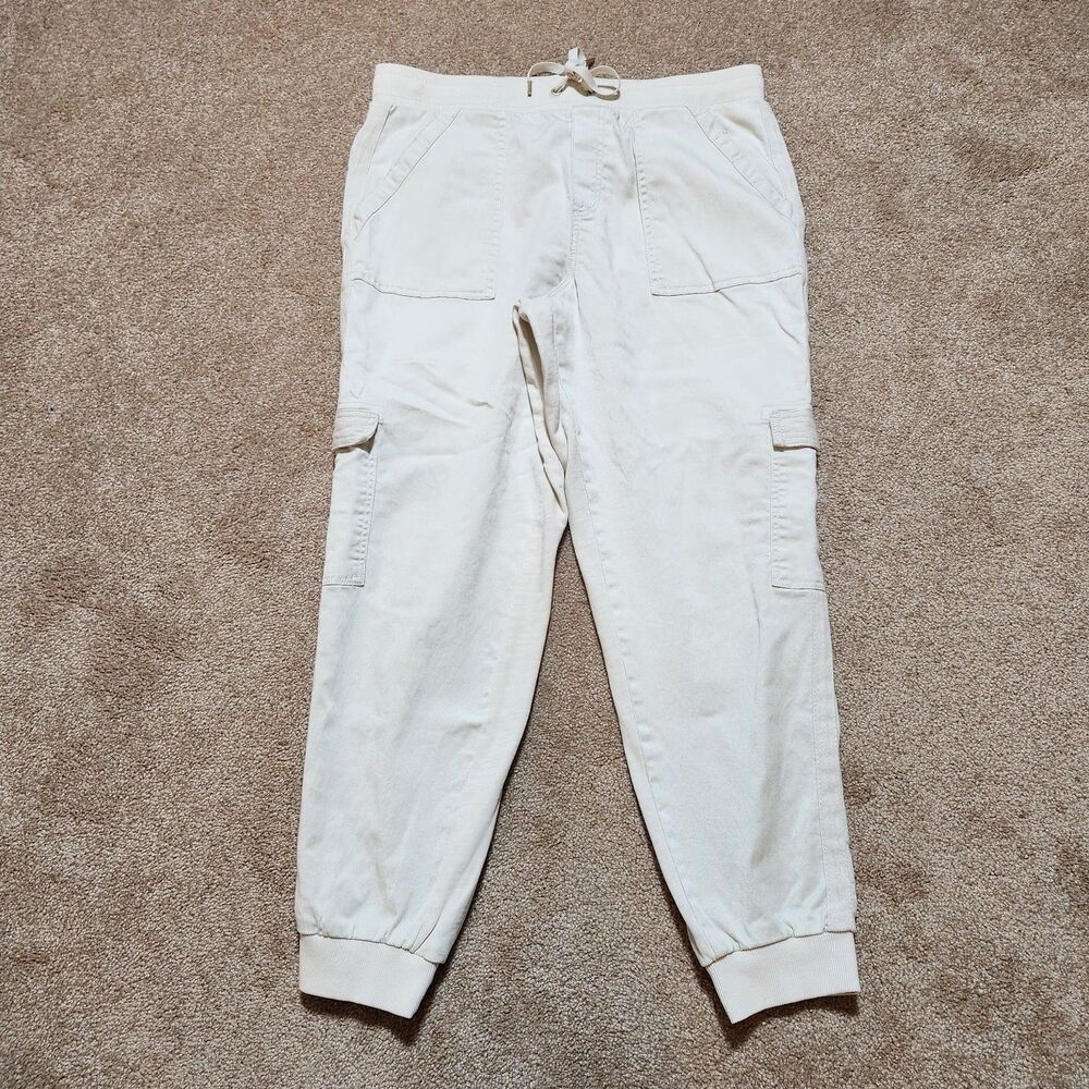 Splendid Collection Jogger Pants Women M Cream Cargo Knit Trim